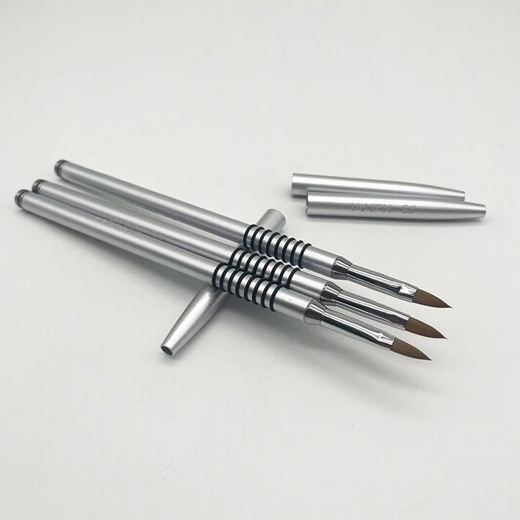 Oem Professional Acrylic Brush Kolinsky 80% Crimped Round Premium 3d Flower Nail Art Brush with Non slip Sliver Handle #4 #5