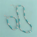 Fashion Retro 925 Sterling Silver Round Beads Natural Turquoise Beaded Bracelets Necklace Set for Holiday Gifts