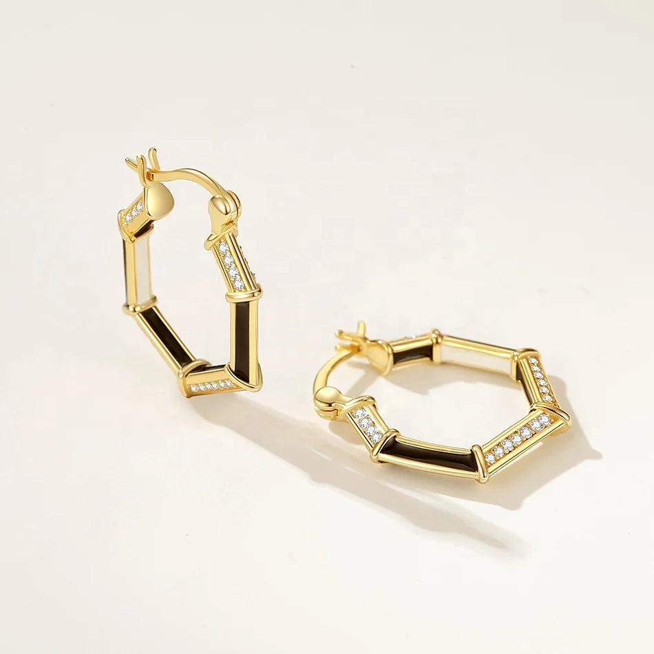 Nagosa Latest Design 18k Gold Vermeil 925 Sterling Silver Cubic Zirconia Bamboo Hoop Earrings