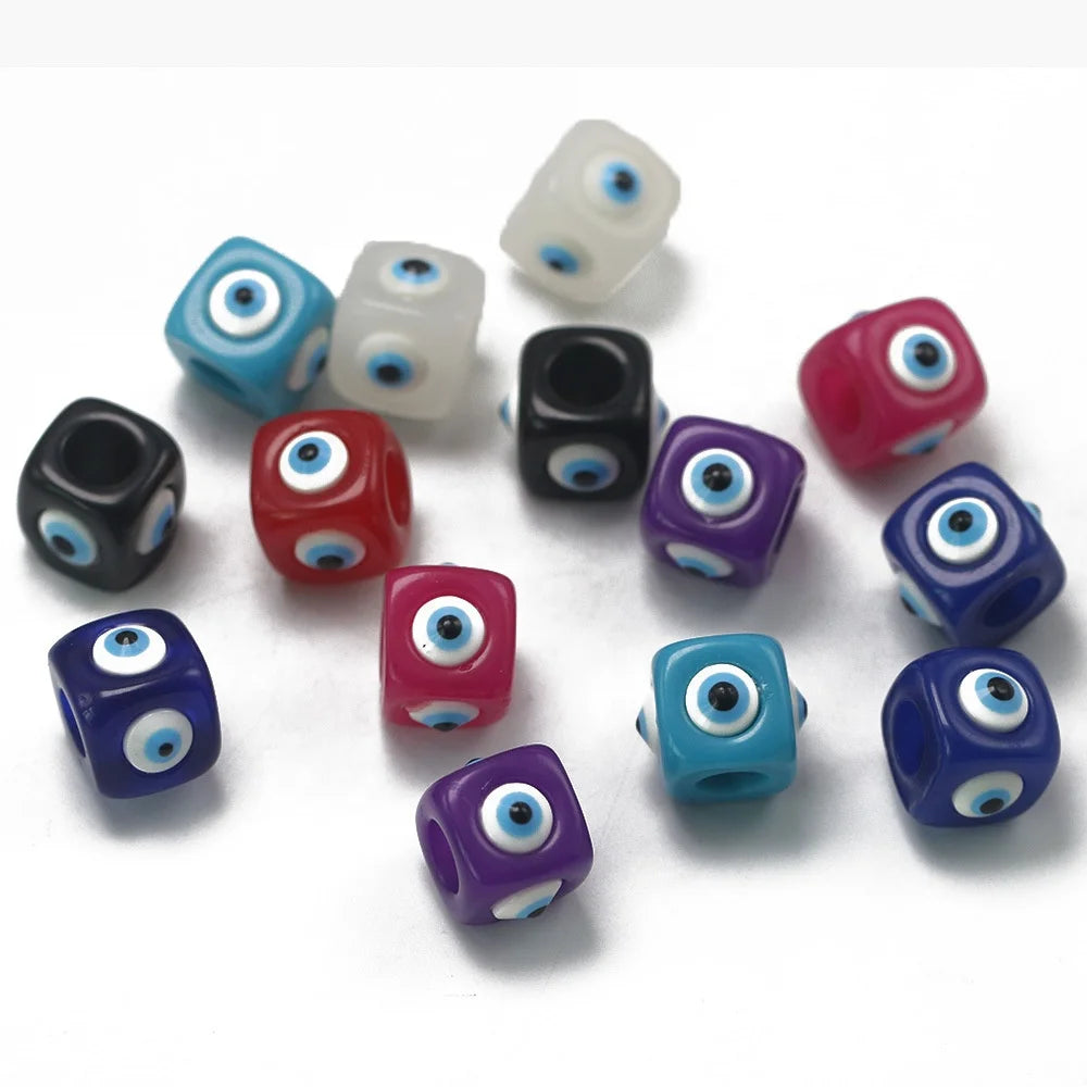 Large Hole Square Bead 14mm Blue Eye Jewellery Eye Pendant Necklace Keychain Bracelet Accessory Resin Eye Bead