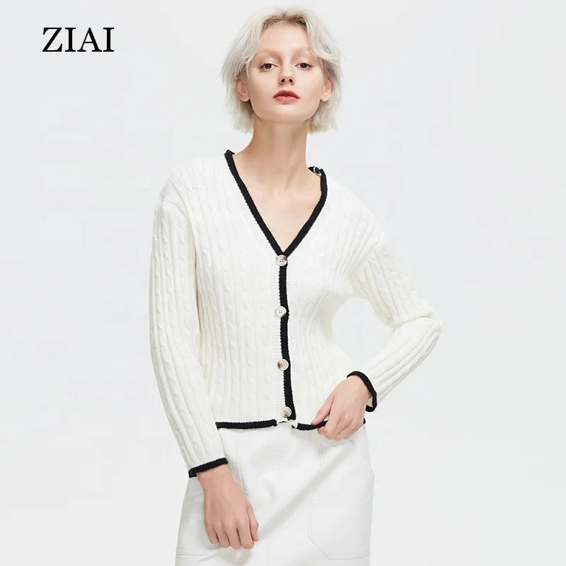 Wholesale Retro Short Twist Fashion Contrast Color V-neck Sweater Sweater Women Loose Lazy Cardigan Jacket
