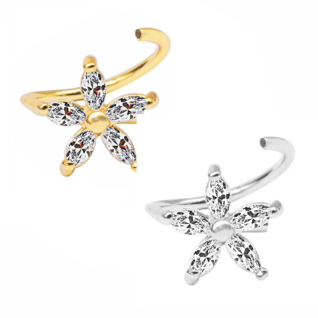 Gaby Gold Plated Copper Zircon Daisy Flower Earrings Nose Ring Hoop Cartilage Septum Piercing Body Jewelry Opal for Weddings