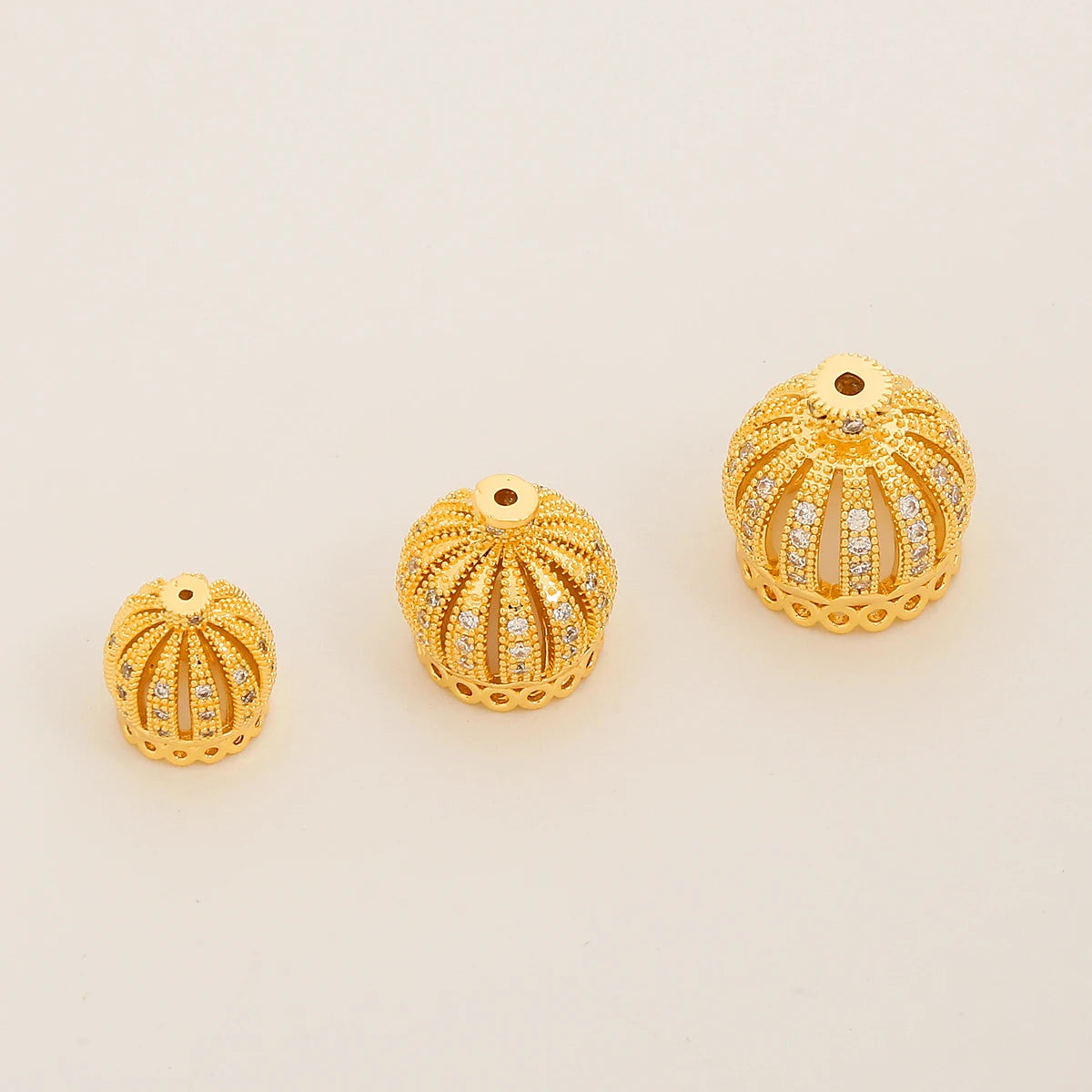Classic 18K & 14K Gold Plated Brass Bead Caps Charms European and American Style Pendant Connectors Micro Set Zircon Crown
