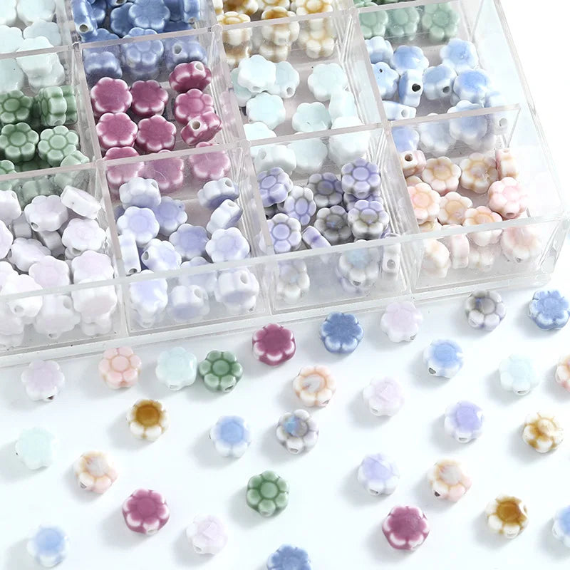 Dainty 9.8*5mm Colorful Ceramic Clay Beaded Charm Handmade Graffiti Daisy Flower Loose Beads for Jewelry Making Accessories