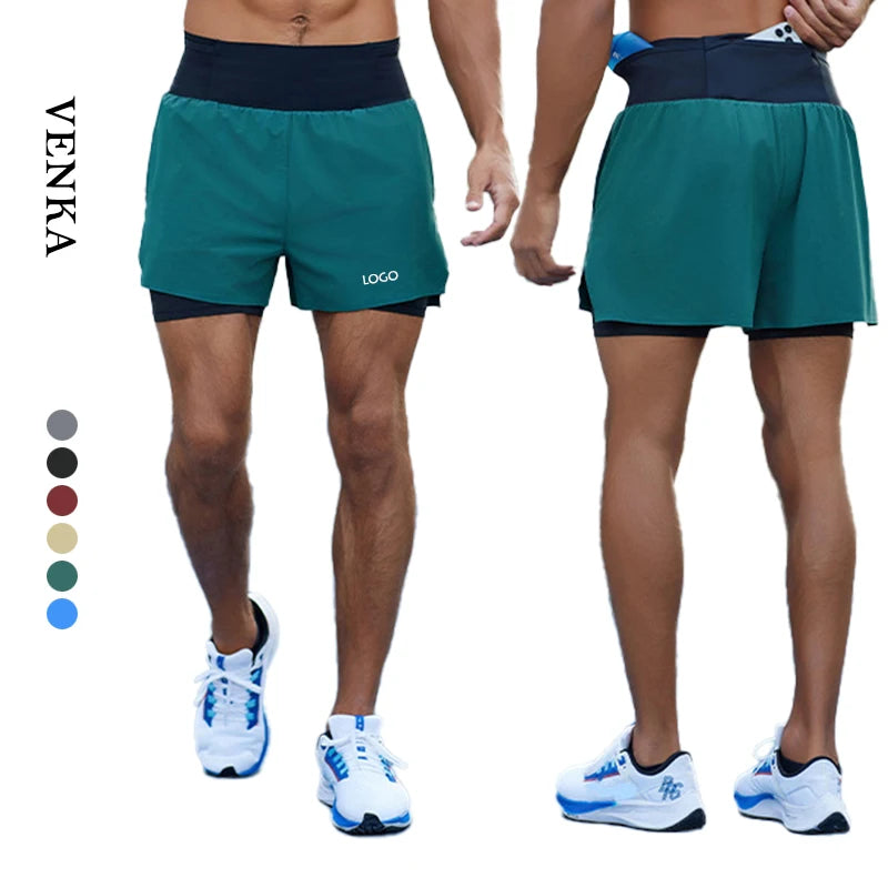 2024 OEM Custom Men's Quick Dry Compression Liner Shorts 2 in 1 Running Gym Fitness Workout Men Shorts With Back Pockets