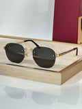 High-end Men's Sunglasses 24K Gold Simple Rimless Sunglasses Blue Coated Lens Fashion Ladies Sunglasses