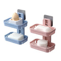Hot Sale Double Layers Storage Shelf Bathroom Wall Mounted Soap Rack Plastic Bathroom Accessories Self Adhesive Soap Holder