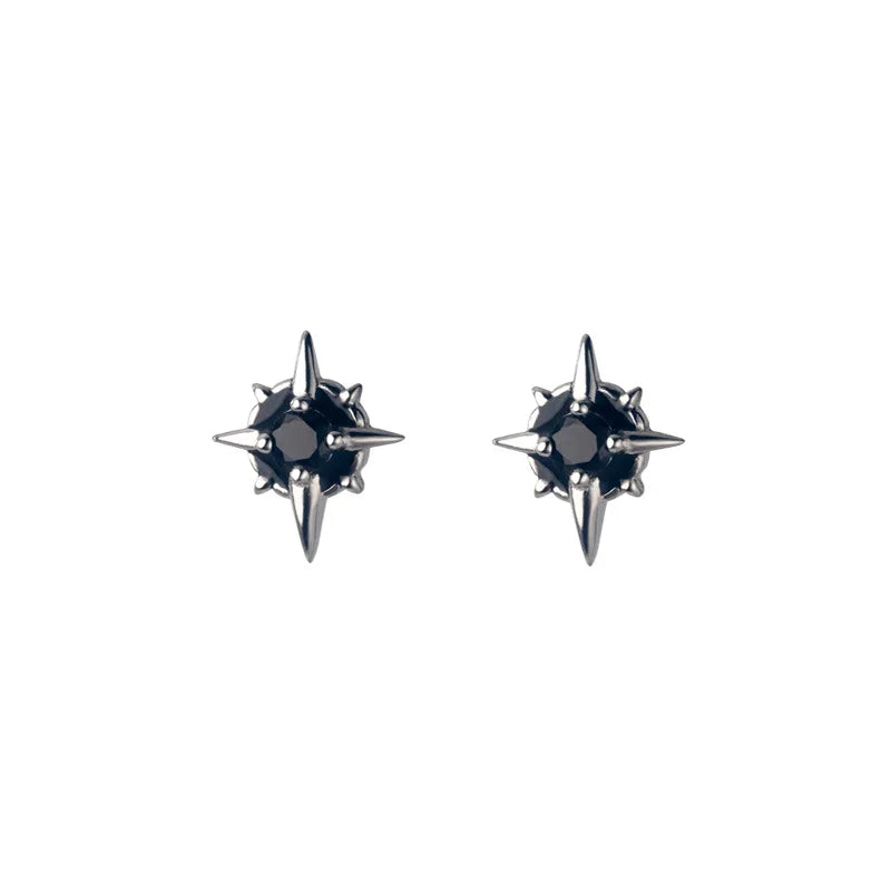 M00298 925 Sterling Silver Trendy Zircon Black Earrings Stud Small Star for the Second and Third Earring Jewelry