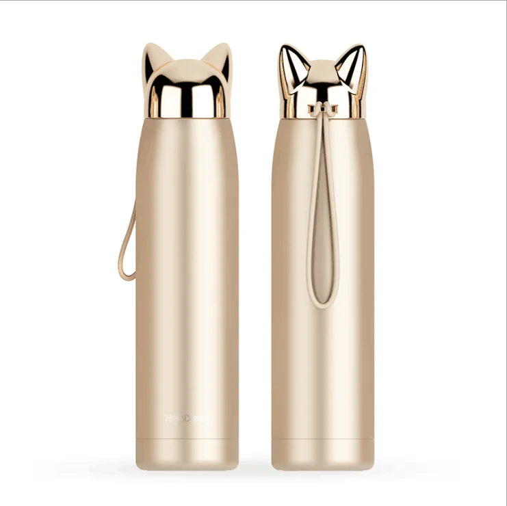 320ml Stainless Steel Vacuum Thermos Cute Cat Fox Ear Design Portable Travel Outdoor Mug Coffee Tea Milk Water 12-24 Hours