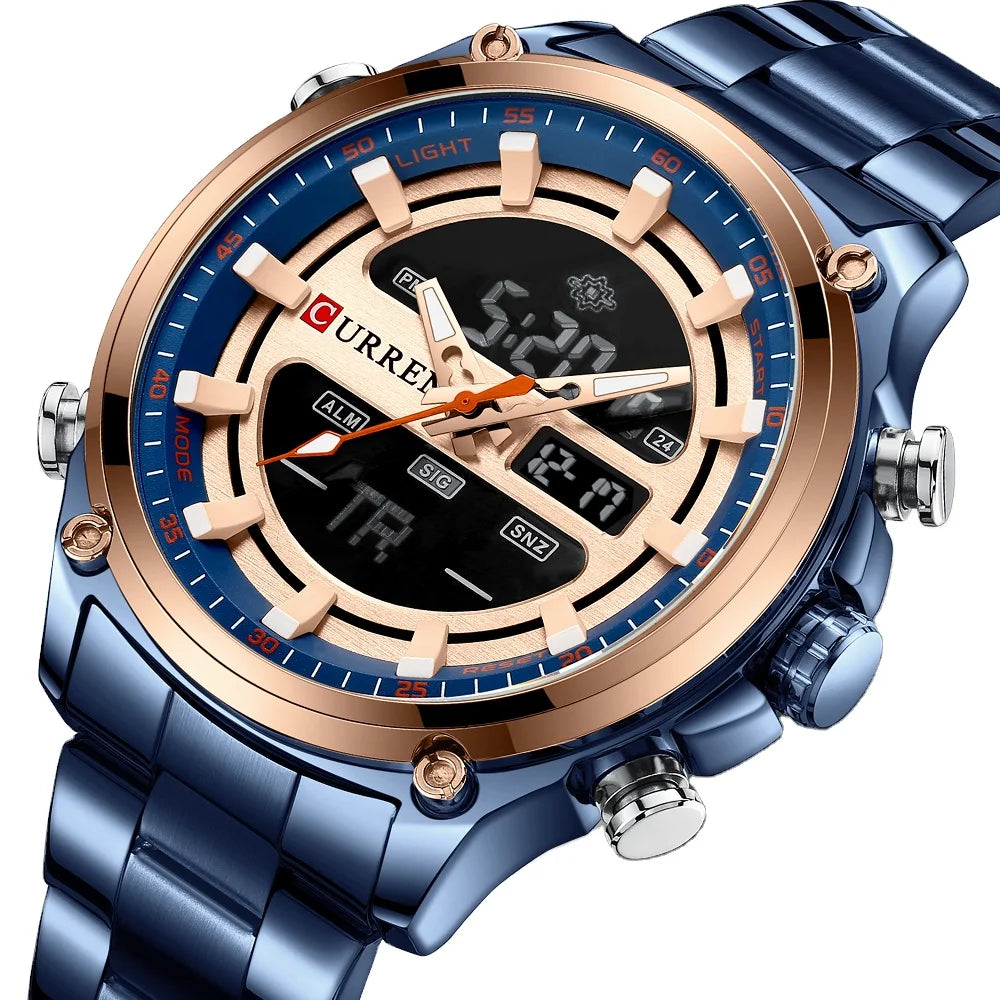 New CURREN 8404 Sport Watch Casual Quartz LED Digital Dual Display Clock Watches Men Wrist Luminous Wristwatches Reloj Herrenuhr
