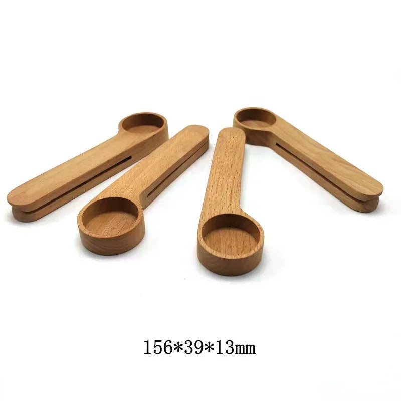 Wooden Coffee Bean Measuring Spoon with Bag Clip Wooden Coffee Scoop Clip