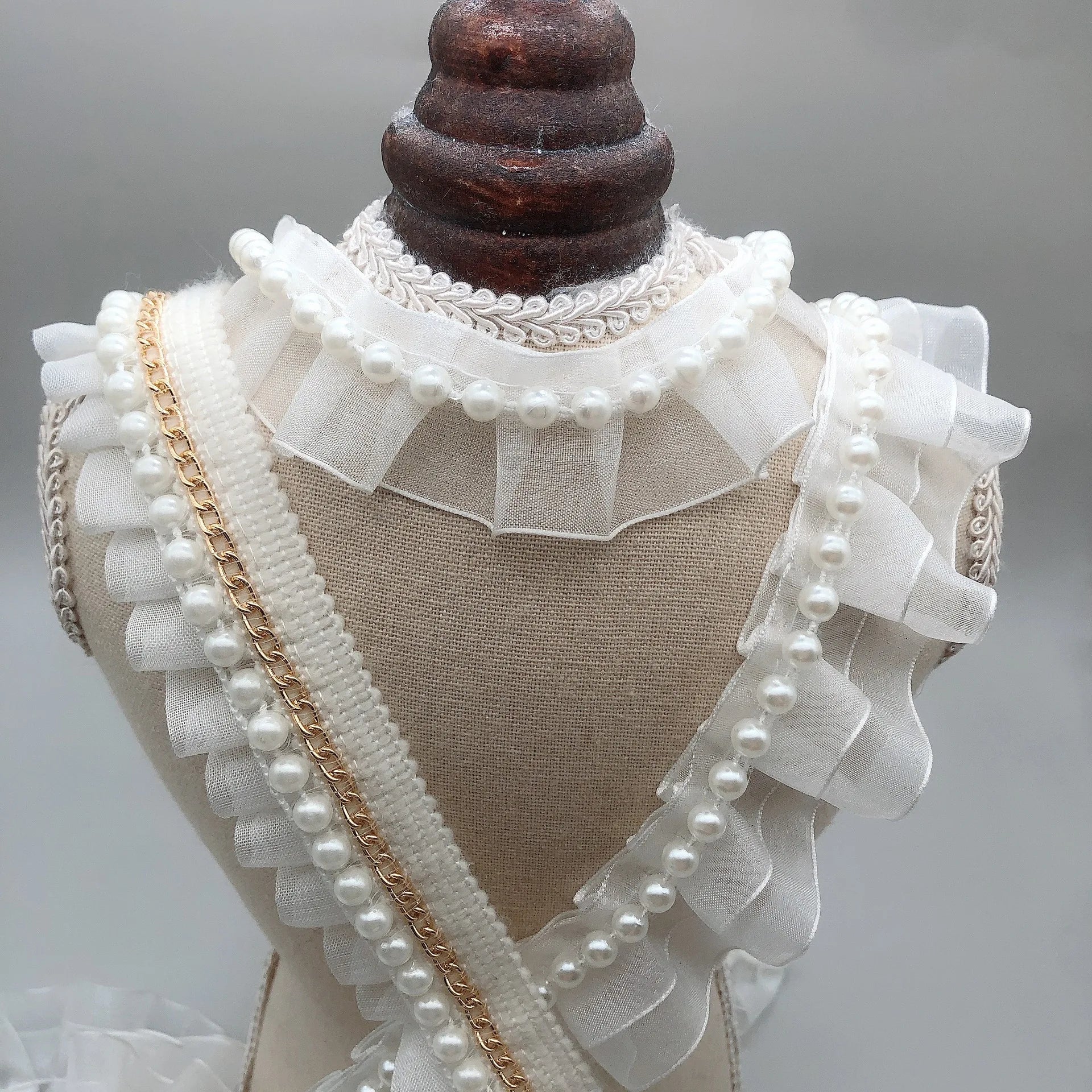White Double-layer Gauze with Crumpled Pearl Lace Hand Diy Wedding Dress Hanfu Home Textile Accessories Lace