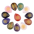 Natural Stone Pentagram Waterdrop Pendant 25*33mm Engraved Crystal Charm for Spiritual Jewelry Gift