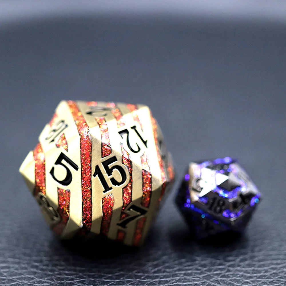 Zinc Alloy Metal Polyhedral Dice Different Colored 33mm Oversize Stripe Metal D20
