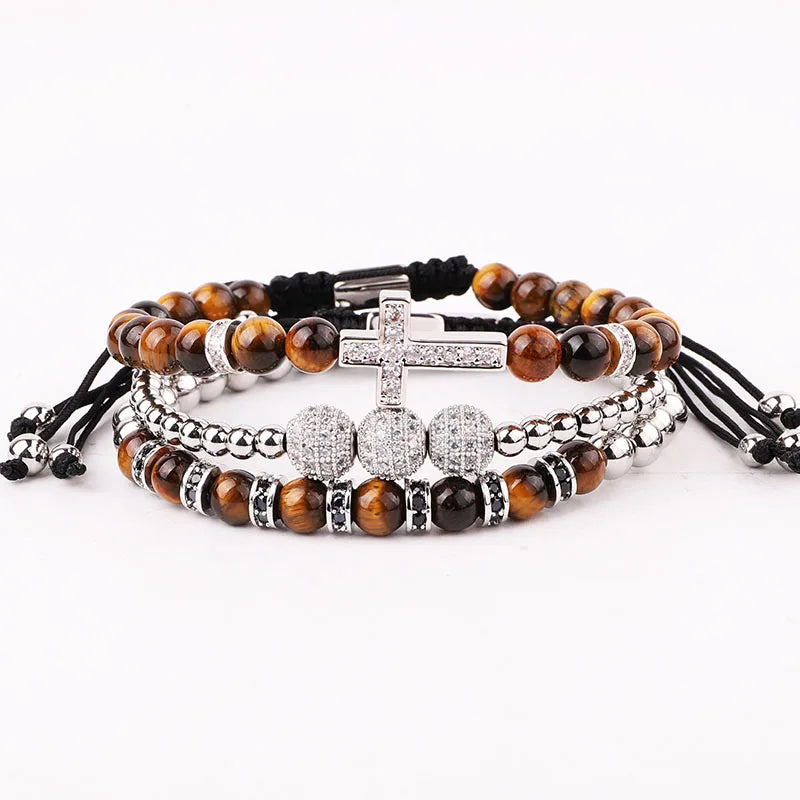 Custom Men's Macrame Bracelet New Design Luxury Handmade Jewelry Natural Tiger Eye Stainless Steel Beads Classic Gift JBS11449