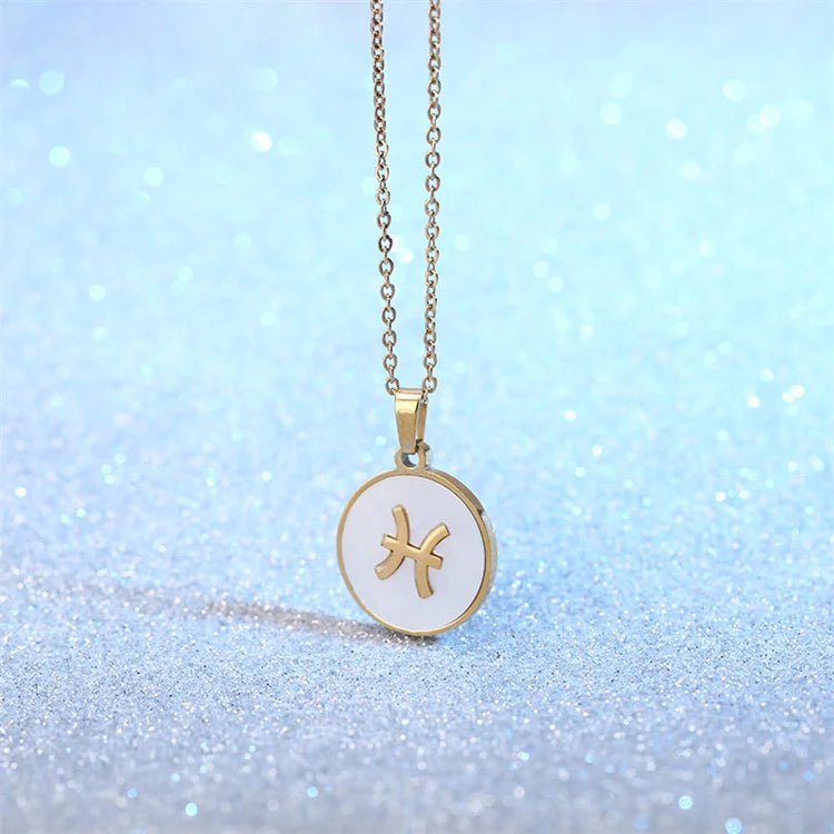 Ins Popular Gold Plated Necklace White Shell 12 Constellations Pendant Necklaces