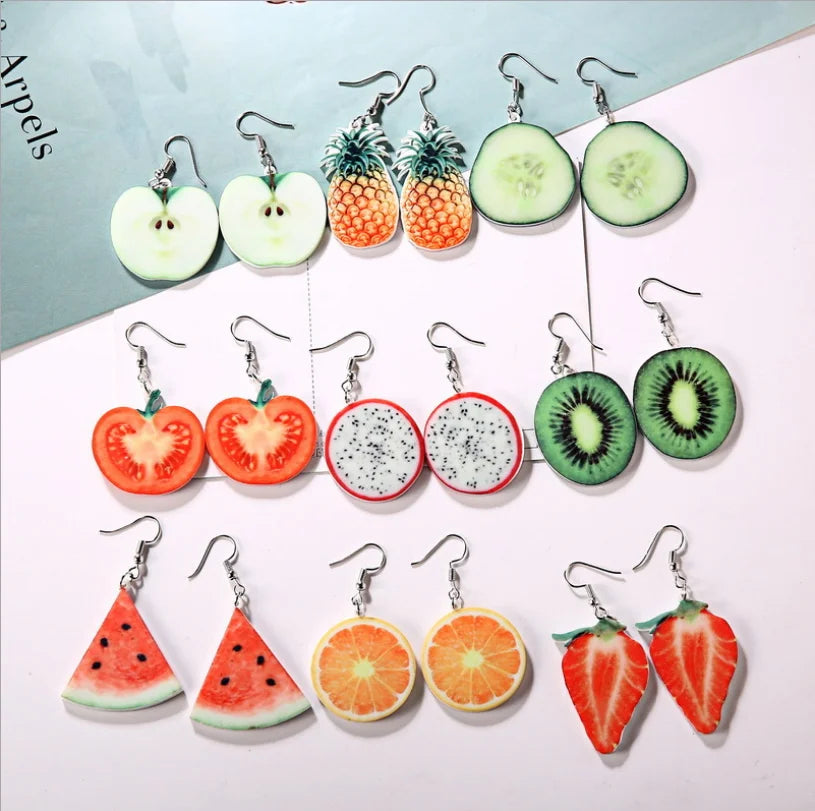 Wholesale Acrylic Strawberry Pineapple Tomato Orange Slices Fruit Long Earrings for Women