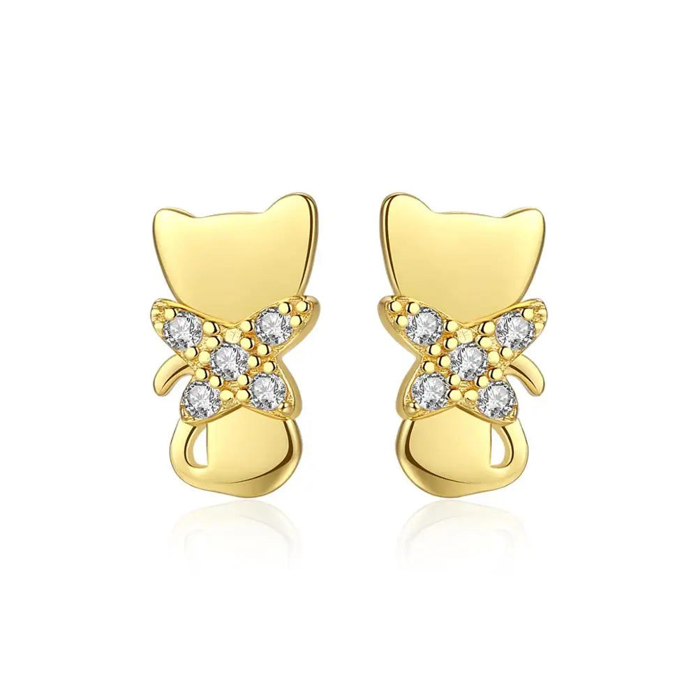 CZCITY Korean 925 Silver CZ Earring for Women Cute Animal Stud Design Luxury Jewelry Cat Earrings