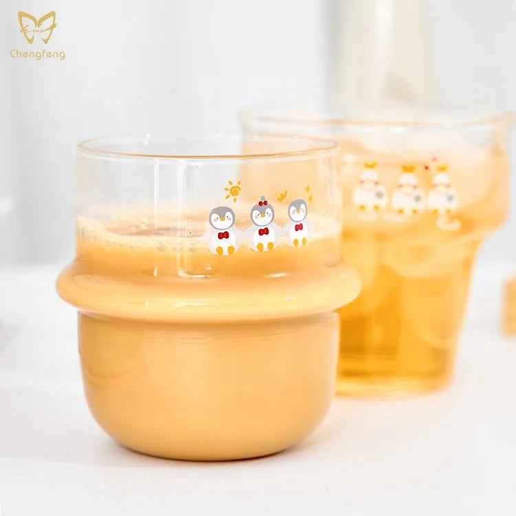 Creative Cartoon Drinking Glass Beautiful Appearance Transparent Beverage Glass Water Juice Milk Coffee Use