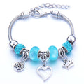 Beaded Bangles DIY pink Round Beads Butterfly Elephant Key Heart Pendant Charm Bracelet Jewelry