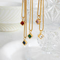 Elegance Tiny Pink Stone Glass Square Zircon Women Choker Necklace Jewelry 18K Gold Filled Stainless Steel