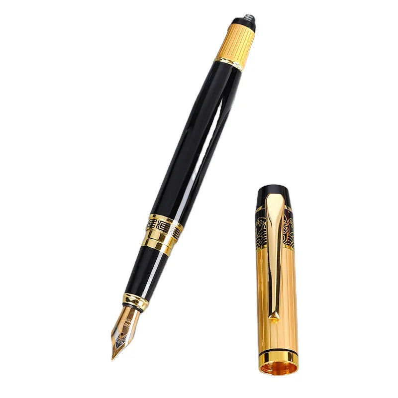 SHULI Gold Luxury Black Ink Pens Fountain Cartridge Logo Vintage Stationery Gift Promotional Metal Fountain Pens Stylo