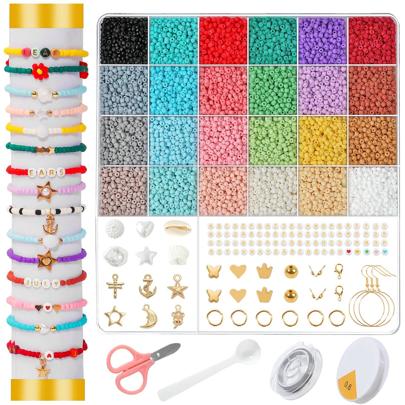 6000pcs Set of 3/4mm Crystal Spacer Glass Beads 24 Colors Rice Beads for Jewelry Making DIY Accessories Bead Kit