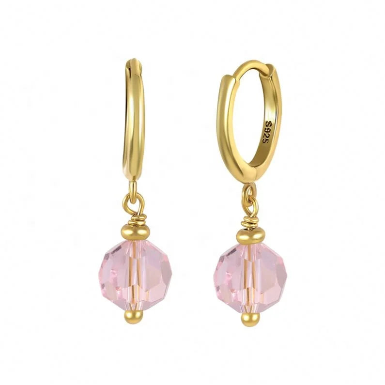 925 Sterling Silver Earings Jewelry Women Spanish Colorful Glass Stone Drop Pendant Gold Plated Hoop Earrings