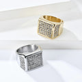 Stainless Steel 18 K Gold Plated Diamond studded Ring Fashion Signet Ring Hip Hop Jewellery Accessories Wholesale