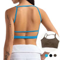 SHINBENE Womens Backless Halter Crop Top Sports Bras Light Support Strappy Sexy Workout Tank Tops