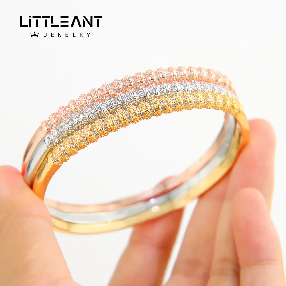 Hot Selling Fashion Jewelry Brass Gold Silver Plated Women's Bridal Wedding Bangle and Ring Set for Gift