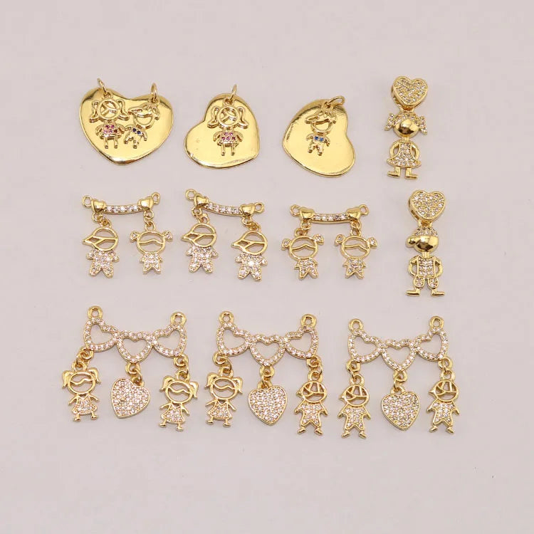 CZ8779 Little 18k Gold Zircon CZ Micro Pave  Boy and Girls Kids Children Charms for Necklace Jewelry Making