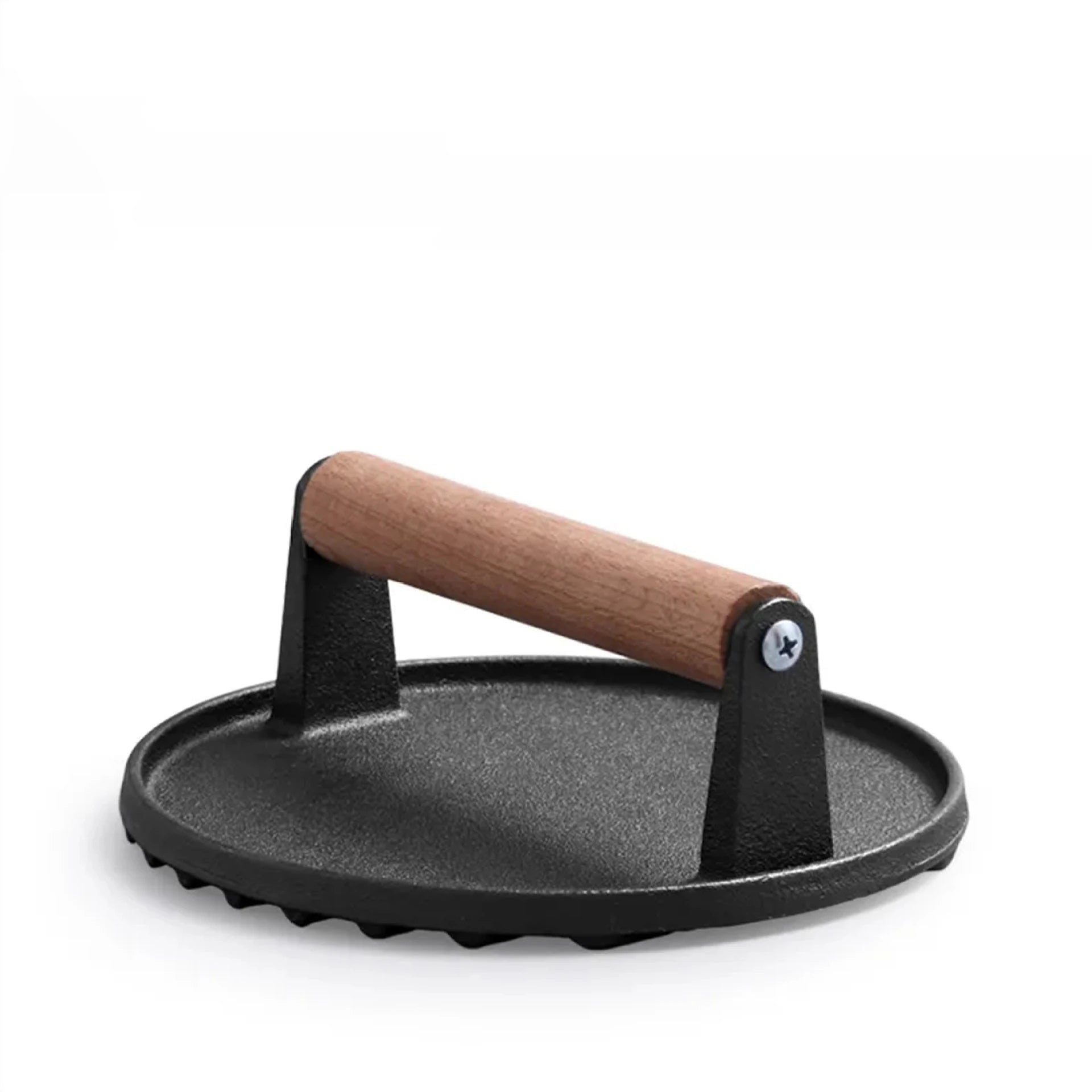 Hot Factory Wholesale Custom Logo 17cm Round Heavy Duty Wood Handle Grill Meat Steak Press Cast Iron Burger Hamburger Press