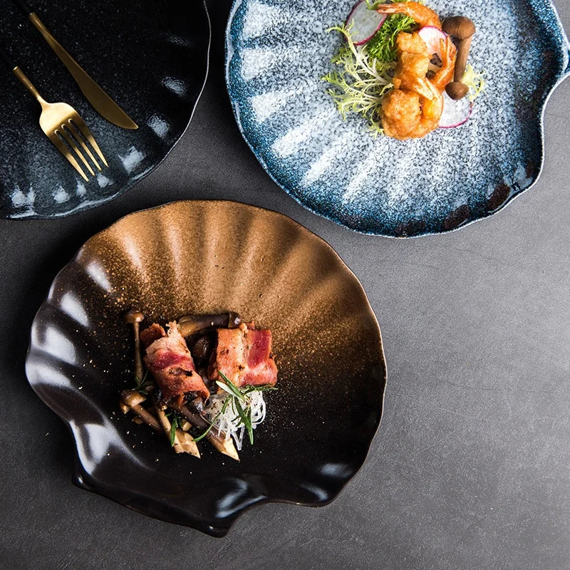 Creative Shell Shaped Plate Simple Japanese Irregular Tableware Dish 10" Porcelain Household Ceramic Plate for Restaurant