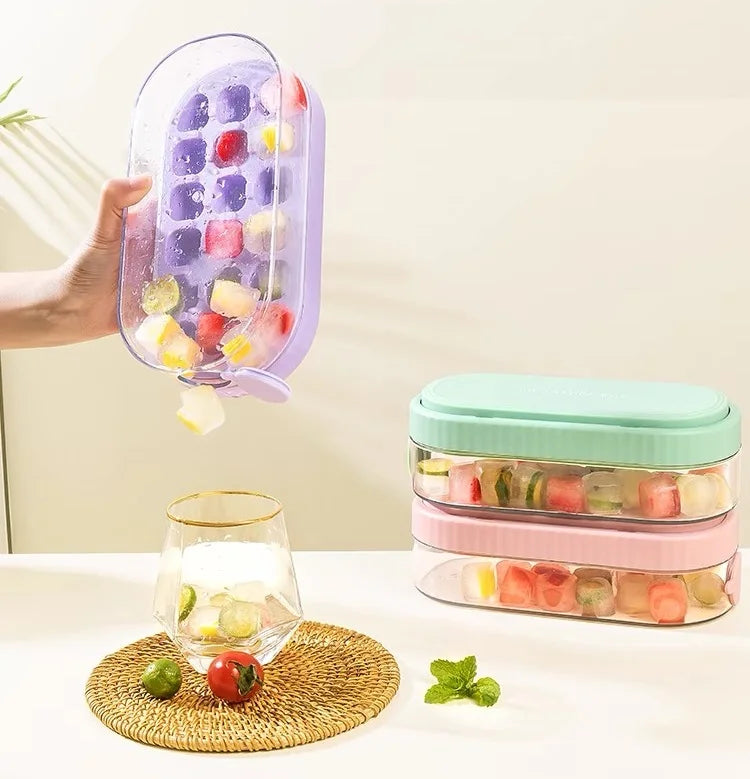 Square Ice Cube Tray With Lid and Bin Easy Release Ice Cube Maker Mold for Freezer With Container