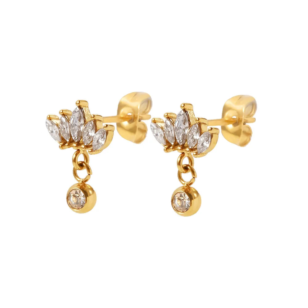 DUYIZHAO Ready to Ship New Arrival Geometric Cubic Zirconia Crown Earrings Steel Fashion Jewelry Drop Earrings for Women Gift
