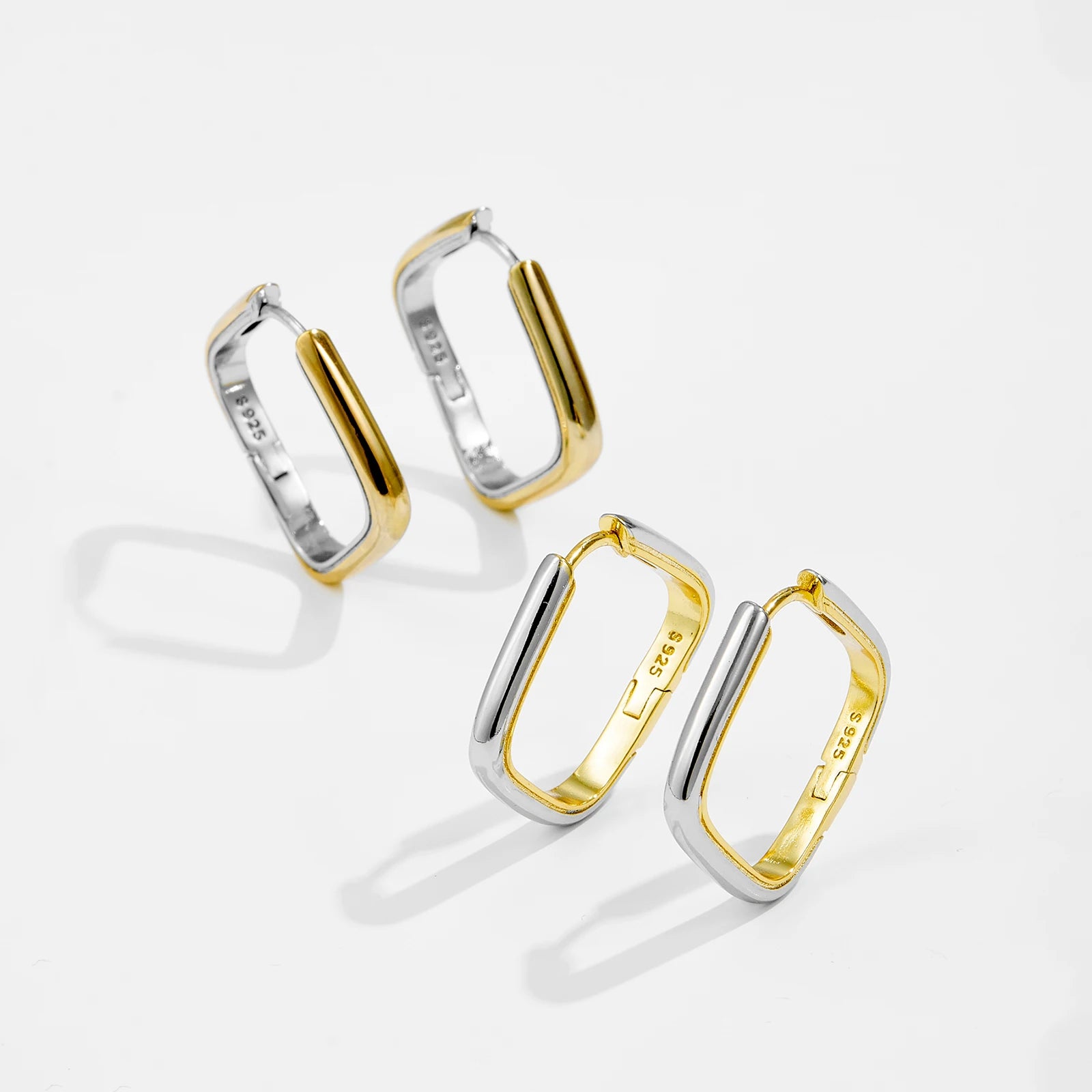 FUAMAY Fashion Double Color Plated Earrings Minimalist 18K Gold Plated Square Hoop Brass Earrings