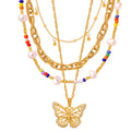 Dainty 18K Gold Plated White Seashell Geometric Necklace Non Tarnish Stainless Steel Crystal CZ Butterfly Necklace for Women