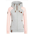 RNSHANGER Autumn Women Hooded Sweatshirt Fashion Warm Zipper Hoodies Female Streetwear Women Pocket Patchwork Hoodies