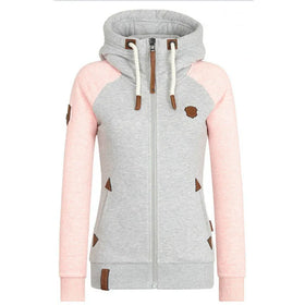 RNSHANGER Autumn Women Hooded Sweatshirt Fashion Warm Zipper Hoodies Female Streetwear Women Pocket Patchwork Hoodies