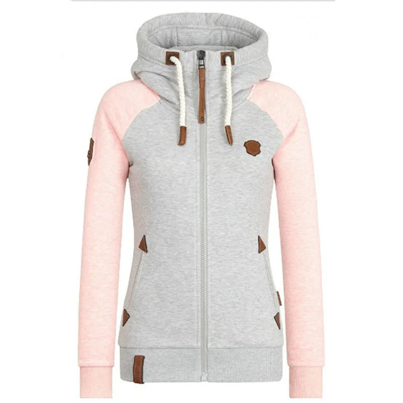 RNSHANGER Autumn Women Hooded Sweatshirt Fashion Warm Zipper Hoodies Female Streetwear Women Pocket Patchwork Hoodies
