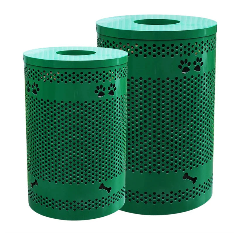 Outdoor Powder Coating Perforated Steel Garbage Trash Can Outside Cylinder Metal Rubbish Litter Bin Public Recycle Dust Bin