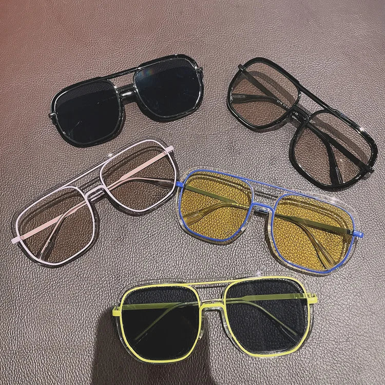 2022 Men's Retro Casual Dual Beam Sunglasses UV400 Wholesale Color Driving Outdoor Women's Square Yellow Lens Sunglasses