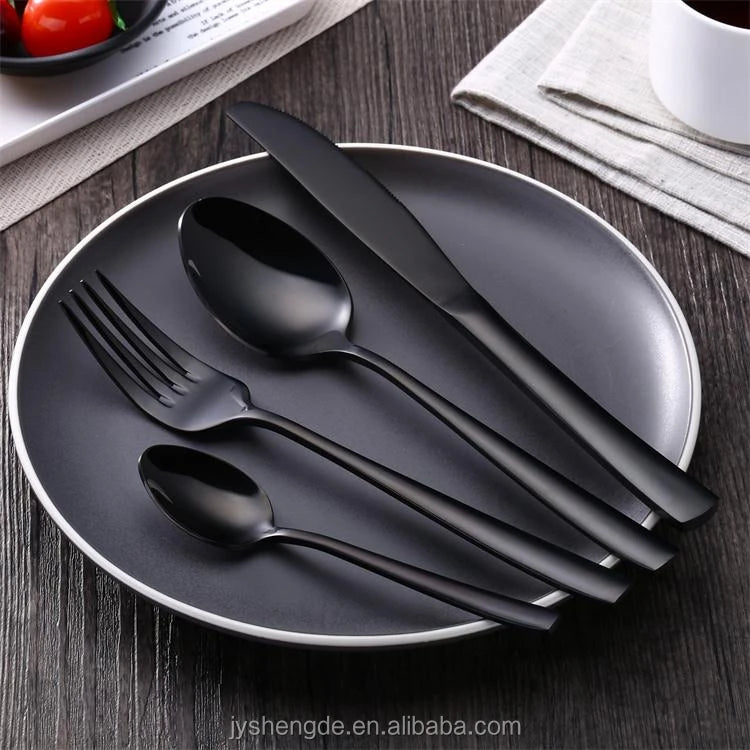 Alibaba-online-shopping Cuttlery Set Matte Black Knife Spoon and Fork Stainless Steel Cutlery Luxury Set with Box
