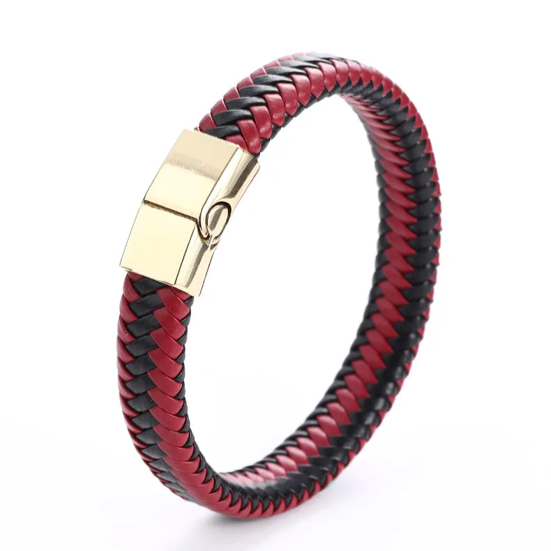 Alloy Magnetic Button Bracelets Retro Handmade Braided Men Leather Wrap Bracelet Charms