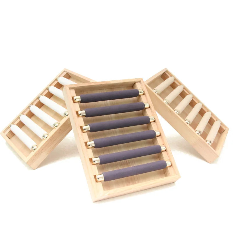 Wood Gray Rings 6  Rolls Bar Display Show Case Organizer Tray Rack Prop  for Jewelry Rings