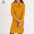 Casual Dresses Custom logo Women's Wool and Cashmere Knitted Sweater Dress Girls Hemline Slit Loose Turtleneck Sweater Dress