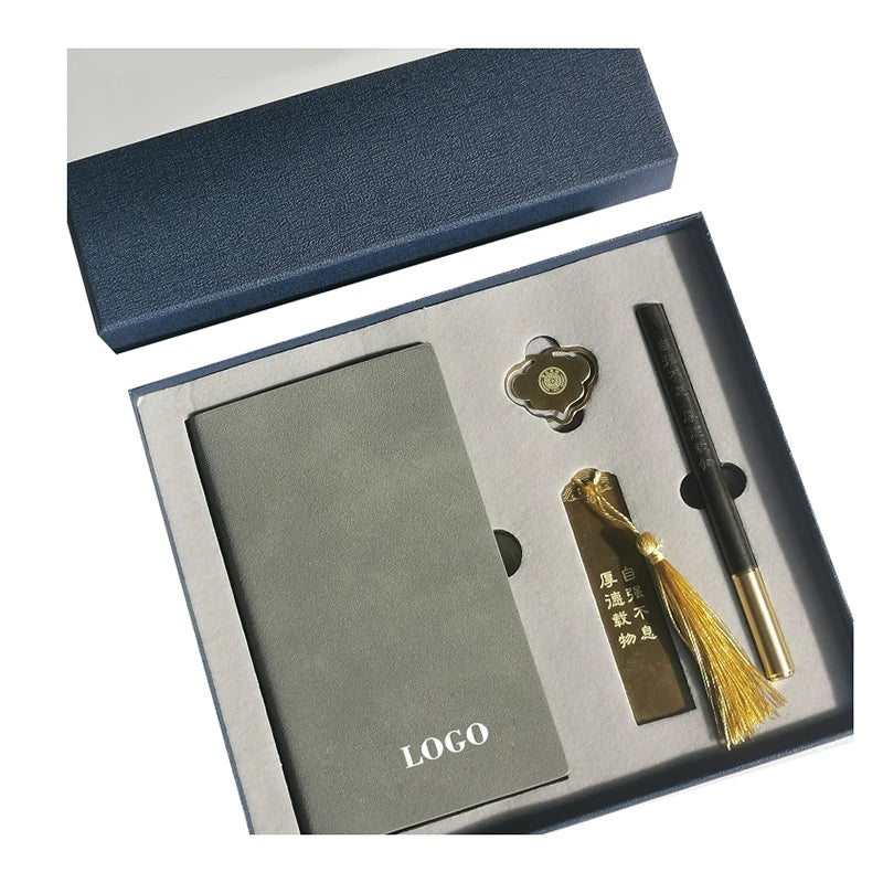Chinese-Style Sandalwood Craft Pen Bookmark Notebook Clip U Disk Exquisite Box Set for Business Company