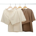 Summer New High-quality Heavyweight Knitted Cotton Short-sleeved T-shirt Shorts Suit Casual 2-piece Men Women's Eco-Friendly