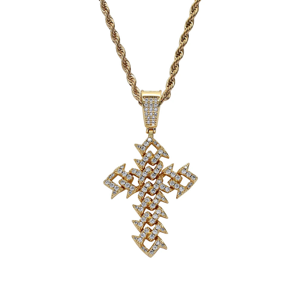 CN232 Gold Plated Brass Zircon Cuban Link Cross Pendant Iced Out Cubic Zircon Necklace Hip Hop Unisex Gift Jewelry Bling Bling